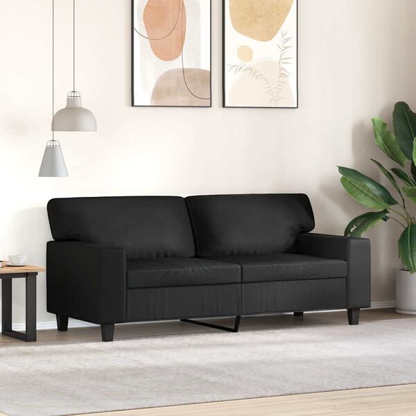 vidaXL Dvivietė sofa, juodos spalvos, 140cm, dirbtinė oda