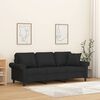 vidaXL Trivietė sofa su pagalvėmis, juoda, 180cm, audinys