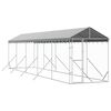 vidaXL Lauko voljeras &scaron;unims su stogu, sidabrinis, 2x10x2,5m, plienas