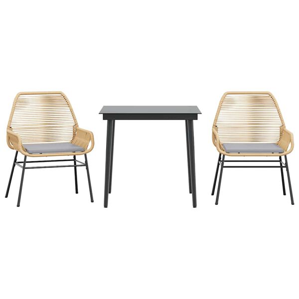 vidaXL Sodo komplektas, 3 dalių, rudas, poliratanas ir stiklas