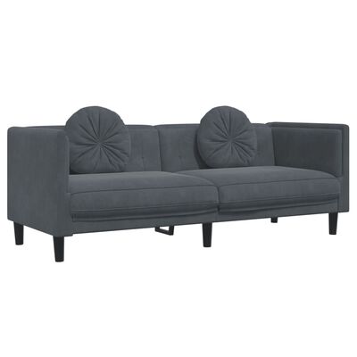 vidaXL Trivietė sofa su pagalvėlėmis, tamsiai pilkos spalvos, aksomas