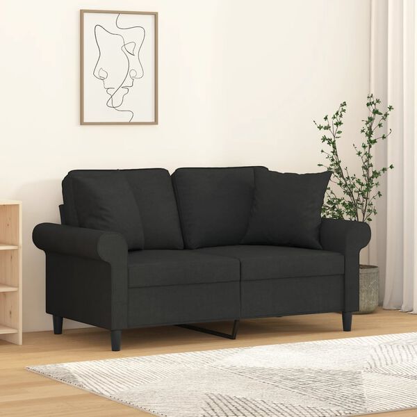 vidaXL Dvivietė sofa su pagalvėmis, juoda, 120cm, audinys