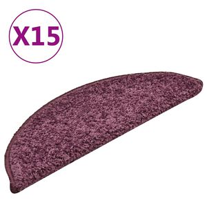 vidaXL Laiptų kilimėliai, 15 vnt., 56x17x3 cm, tamsiai violetiniai, pusapvaliai