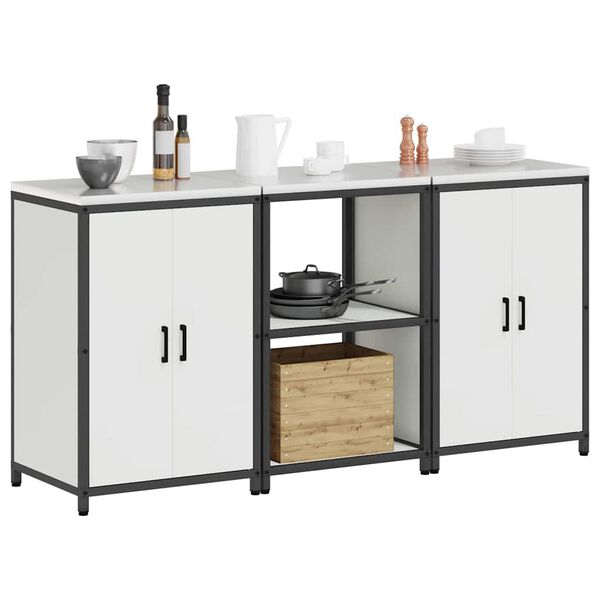 vidaXL Virtuvės saugojimo rinkinys su lentyna su saugykla 3 pcs Balta