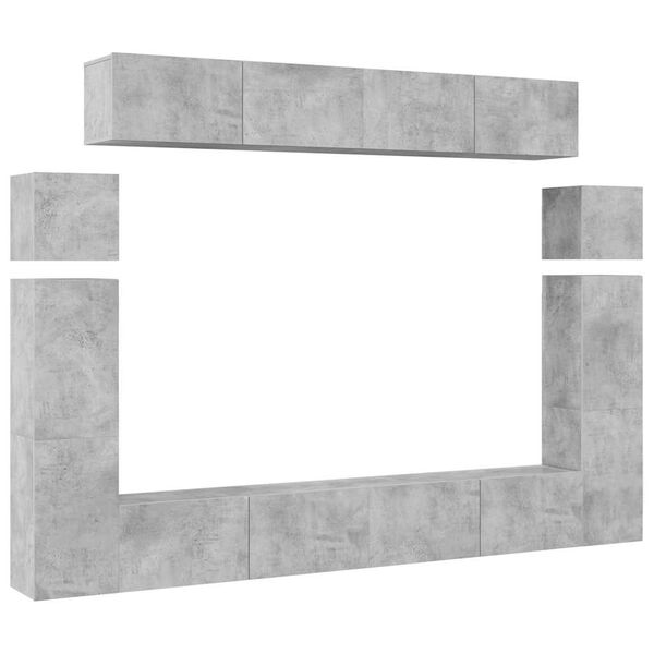 vidaXL Televizoriaus spintelių komplektas, 8 dalių, betono, mediena