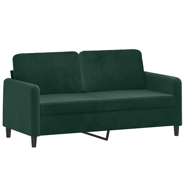 vidaXL Dvivietė sofa su pagalvėlėmis, tamsiai žalia, 140cm, aksomas