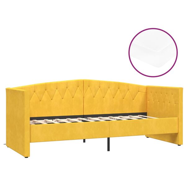 vidaXL Lova su čiužiniu ir USB i&scaron;vestimi, geltona, 90x200cm, aksomas