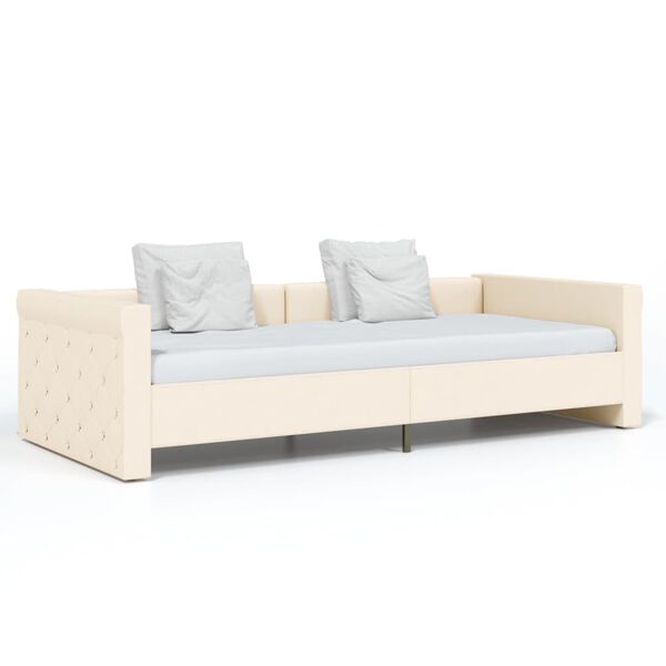 vidaXL Lova su USB i&scaron;vestimi, kreminės spalvos, 90x200cm, audinys