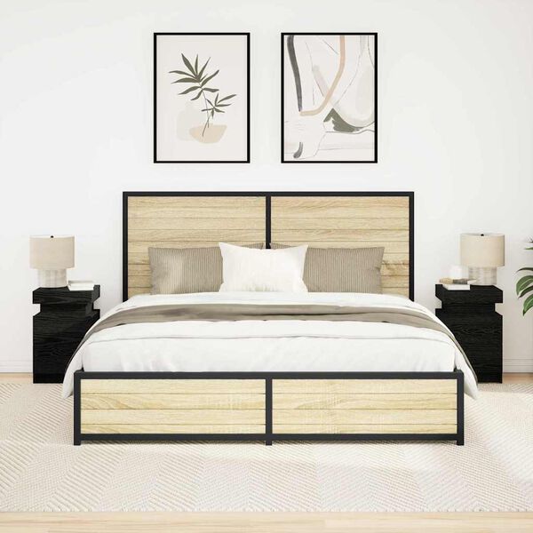 vidaXL &Scaron;alia lovos spintelė 2 pcs Juodas ąžuolas 35 x 39 x 55 cm