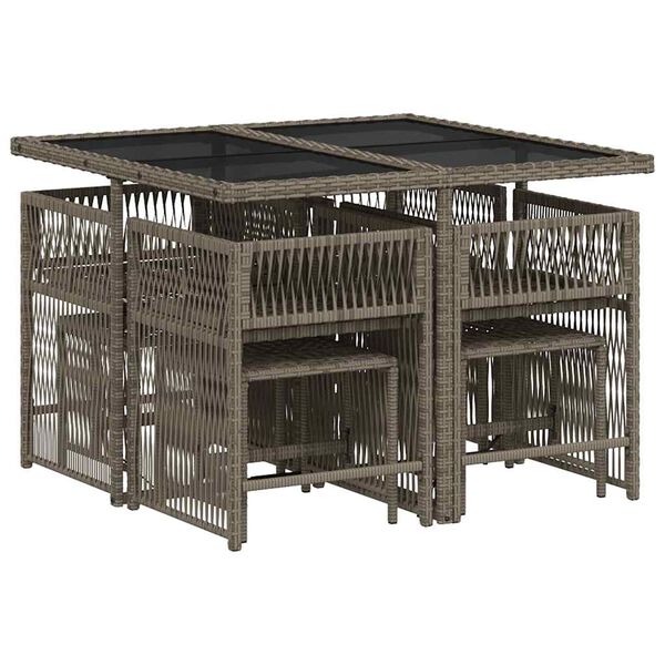 vidaXL Sodo komplektas su pagalvėlėmis, 9 dalių, pilkas, poliratanas