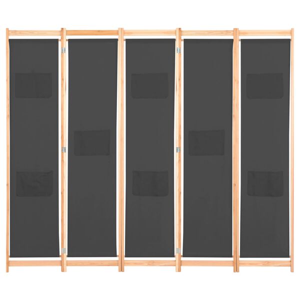 vidaXL Kambario pertvara, 5 d., pilkos sp., 200x170x4cm, audinys