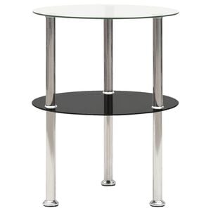 vidaXL &Scaron;oninis staliukas, 2 auk&scaron;tų, skaidrus/juodas 38cm, stiklas