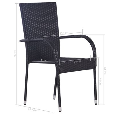 vidaXL Sudedamos lauko kėdės, 2 vnt., poliratanas, juodos