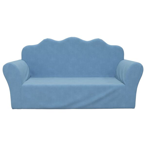 vidaXL Dvivietė vaiki&scaron;ka sofa, mėlynos spalvos, mink&scaron;tas pliu&scaron;as