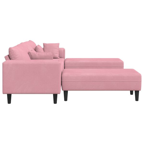 vidaXL Sofa su pagalve 3 pcs Rožinė Aksomas