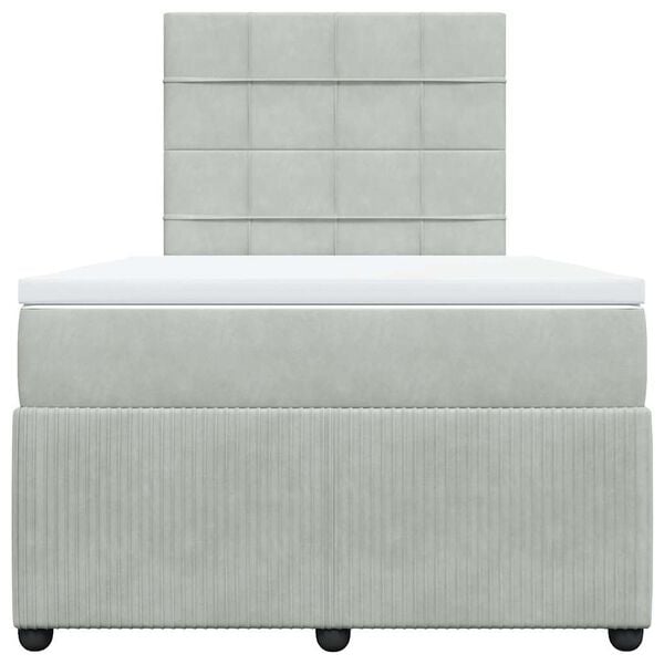 vidaXL Lova su spyruoklėmis ir čiužiniu, pilka, 120x190cm, aksomas