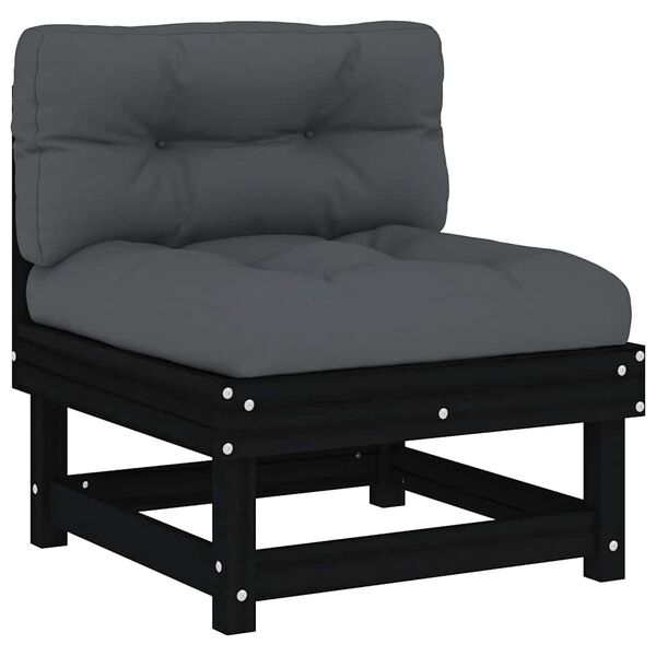 vidaXL Vidurinės sofos dalys su pagalvėlėmis, 2vnt., juodos, pu&scaron;is