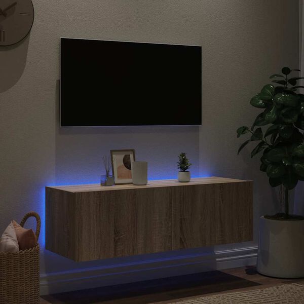 vidaXL Sieninė TV spintelė su LED lemputėmis, ąžuolo, 100x35x31cm