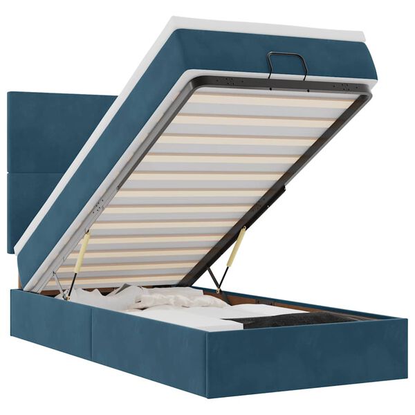 vidaXL Osmanų lovos rėmas su čiužiniais, mėlynas, 90x190cm, aksomas