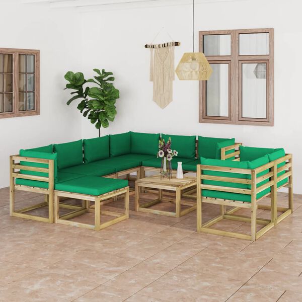 vidaXL Sodo komplektas su pagalvėlėmis, 10 dalių, impregnuota pu&scaron;is