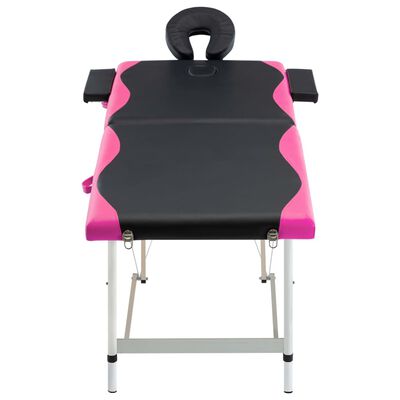 vidaXL Sulankstomas masažo stalas, juodas/rožinis, aliuminis, 2 zonų