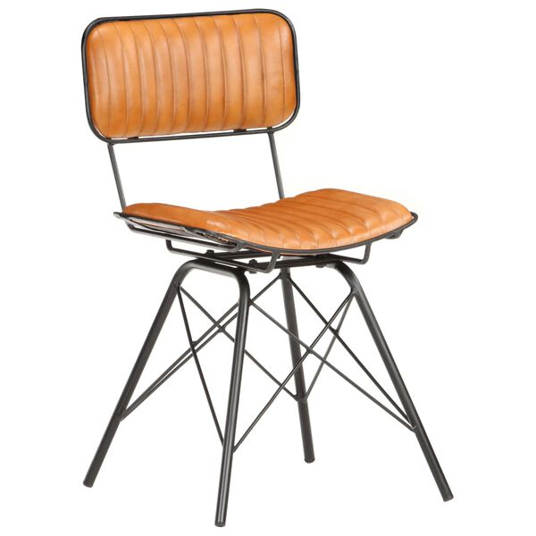 vidaXL Valgomojo kėdės, 4vnt., juodos ir rudos, tikra ožkos oda