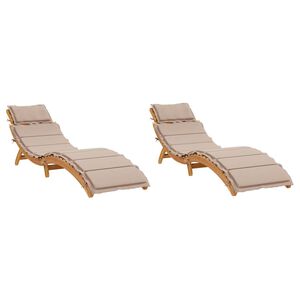 vidaXL Saulės gultai su čiužinukais, 2vnt., taupe, akacijos masyvas