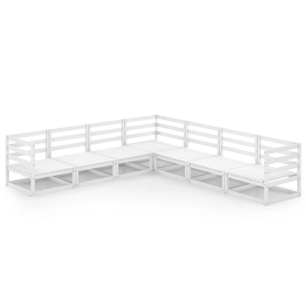 vidaXL Sodo poilsio baldų komplektas, 7 dalių, baltas, pu&scaron;ies masyvas