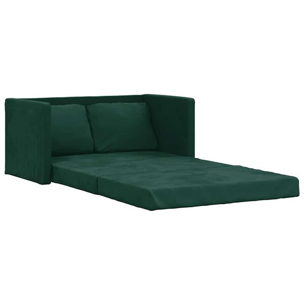 vidaXL Grindų sofa-lova, 2-1, tamsiai žalia, 122x204x55cm, aksomas