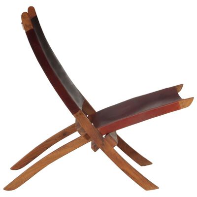 vidaXL Sulankstoma poilsio kėdė, tamsiai rudos spalvos, tikra oda