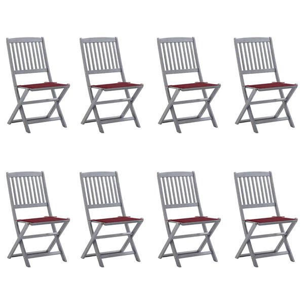 vidaXL Sulankstomos lauko kėdės su pagalvėlėmis, 8vnt., akacija