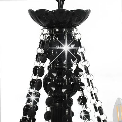 vidaXL Sietynas su karoliukais, juodos spalvos, 12 x E14 lemputės