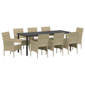 vidaXL Sodo valgomojo komplektas su pagalve 9 pcs Smėlio poliratanas