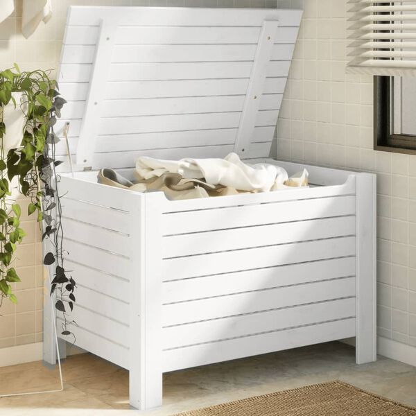 vidaXL Daiktadėžė su ratukais RANA, balta, 100x49x54cm, pu&scaron;is