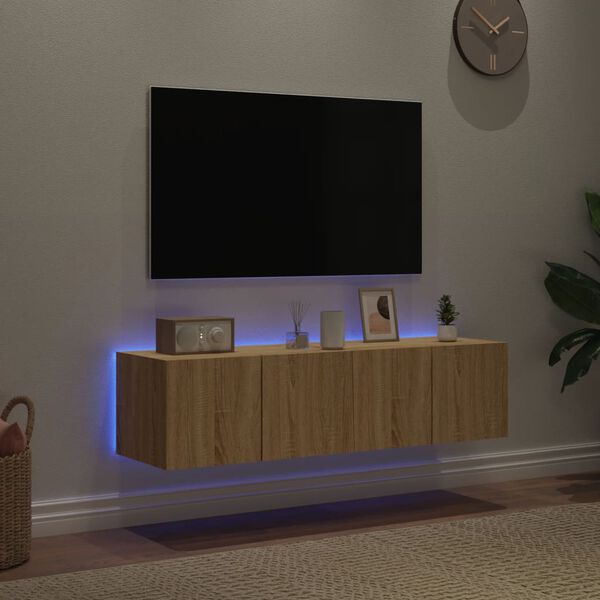 vidaXL Sieninės TV spintelės su LED, 2vnt., sonoma ąžuolo, 60x35x31cm