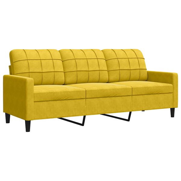 vidaXL Trivietė sofa, geltonos spalvos, 180cm, aksomas
