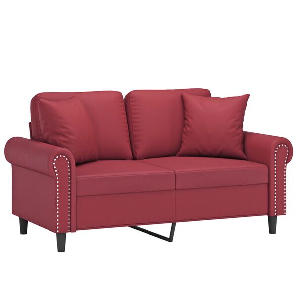 vidaXL Dvivietė sofa su pagalvėlėmis, vyno, 120cm, dirbtinė oda