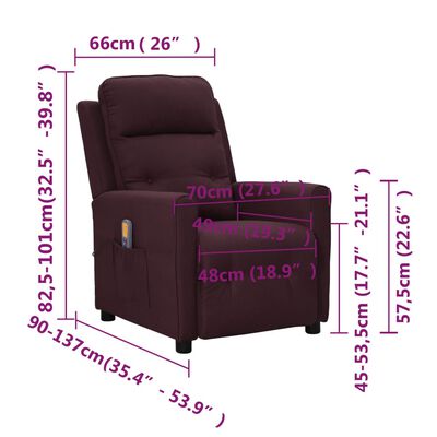 vidaXL Masažinis krėslas, violetinės spalvos, audinys