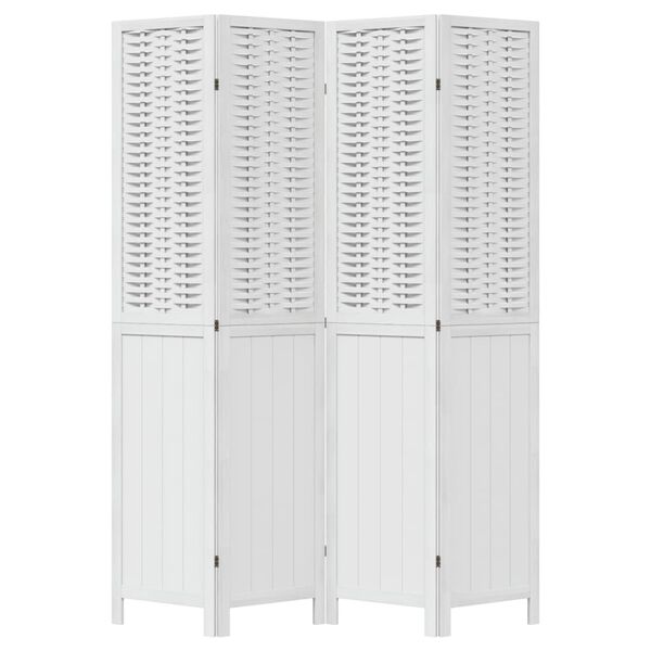 vidaXL Kambario pertvara, 4 segmentai, balta, paulovnijos masyvas