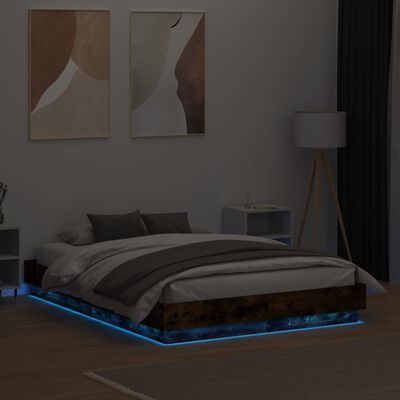 vidaXL Lovos rėmas su LED lemputėmis, dūminio ąžuolo, 120x190cm