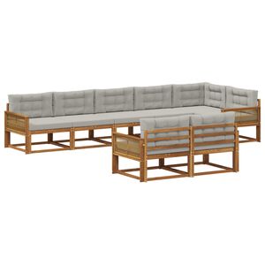 vidaXL Lauko sofos komplektas 8 pcs Natūrali ir &Scaron;viesiai pilka