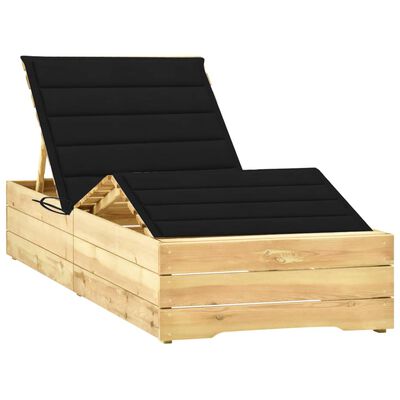 vidaXL Saulės gultas su juodu čiužinuku, impregnuota pušies mediena