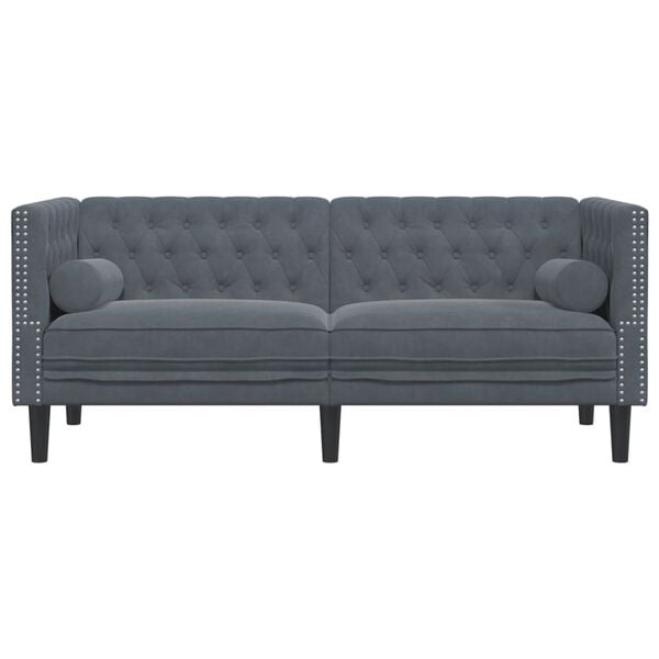 vidaXL Dvivietė chesterfield sofa su pagalvėlėmis, pilka, aksomas