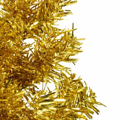 vidaXL Siaura dirbtinė pusinė Kalėdų eglutė su stovu, auksinė, 120cm