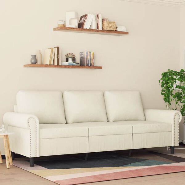 vidaXL Trivietė sofa, kreminės spalvos, 180cm, aksomas