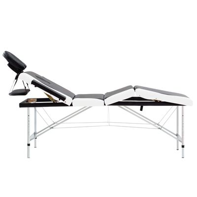 vidaXL Sulankstomas masažo stalas, juodas/baltas, aliuminis, 4 zonų