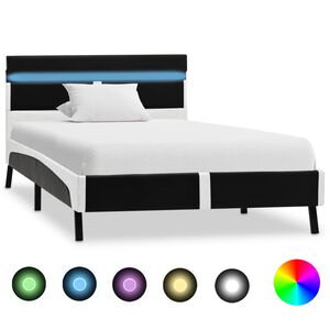 vidaXL Lovos rėmas su LED, juodos spalvos, 90x200 cm, dirbtinė oda