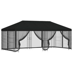 vidaXL Paviljonas su &scaron;oninėmis sienelėmis 6 x 3 m Juoda