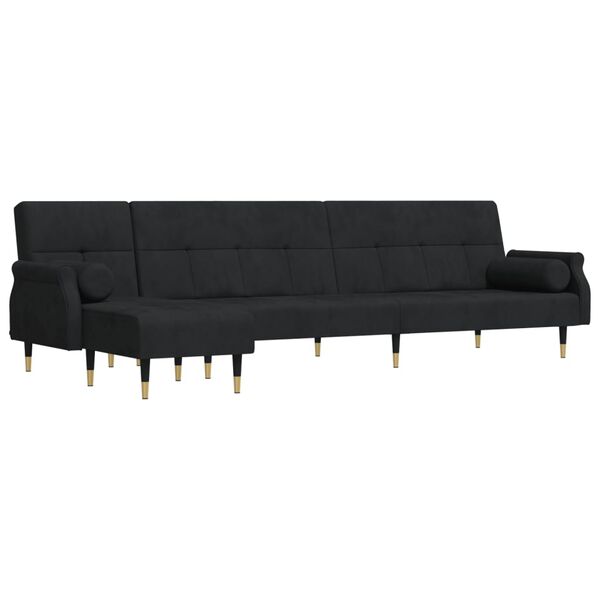 vidaXL L formos sofa-lova, juodos spalvos, 271x140x70cm, aksomas