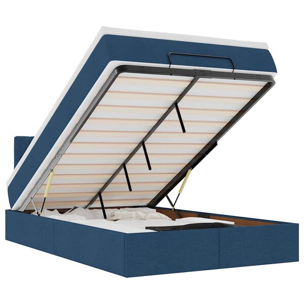 vidaXL Osmanų lova su čiužiniu ir LED lemputėmis Mėlynas 120x200 cm